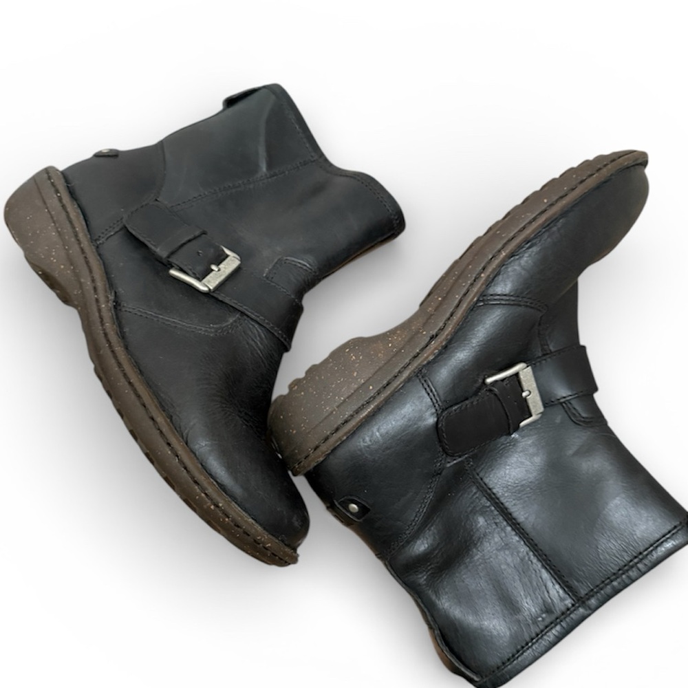 UGG Black Leather Ankle Boots with Buckle